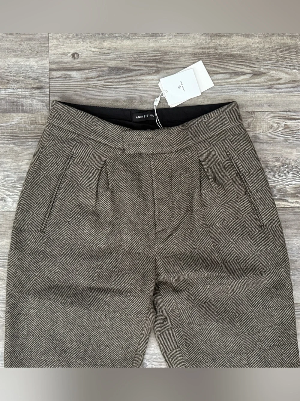 NWT Anine Bing Brice Herringbone Wool Trousers 32